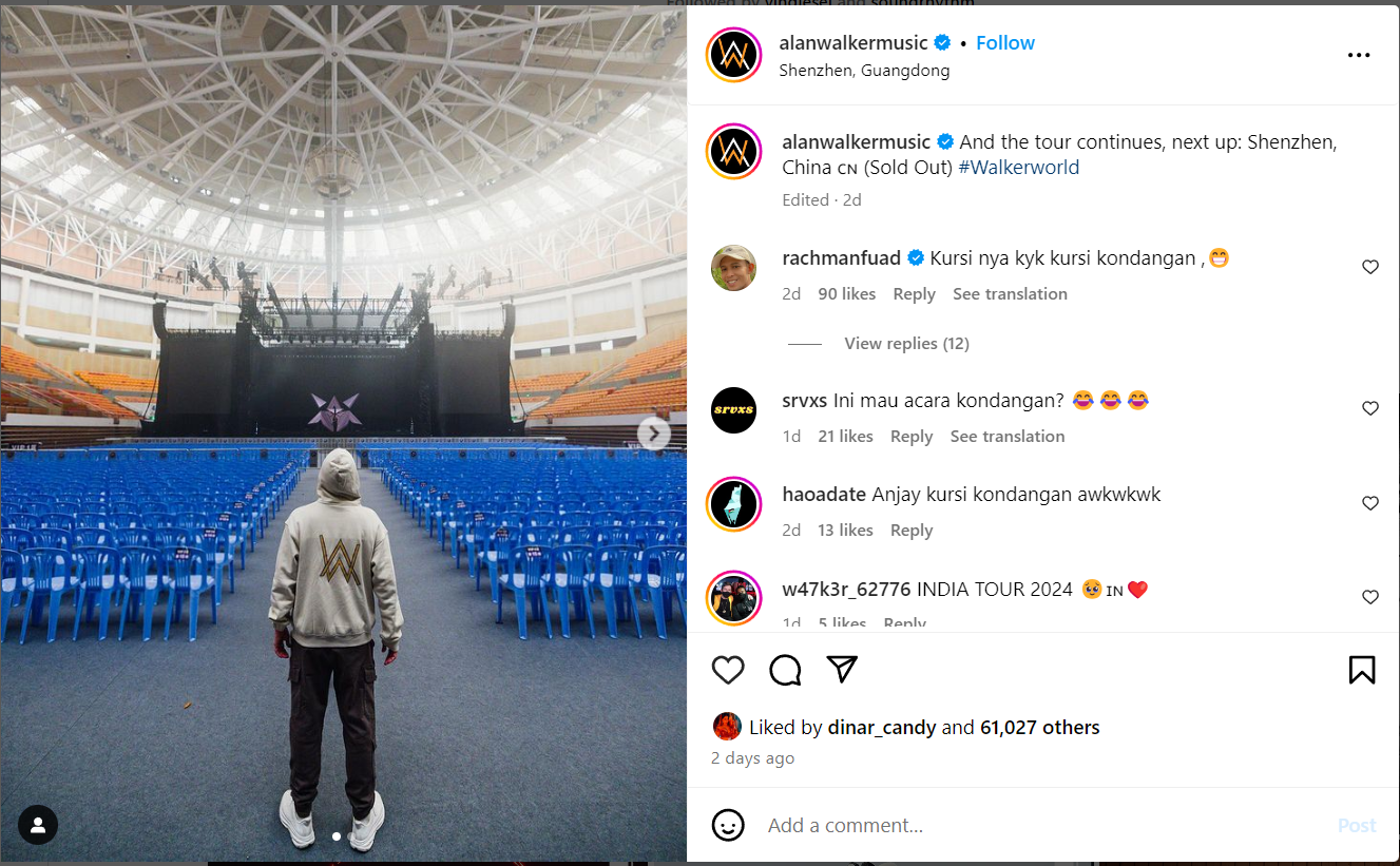 Kursi Penonton Konser Alan Walker di China Viral, Netizen Sebut Mirip