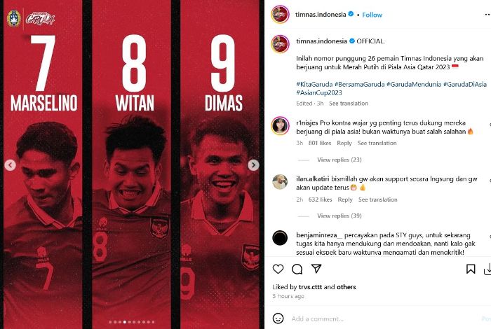 Daftar 26 Nomor Punggung Pemain Timnas Indonesia Di Piala Asia Qatar ...