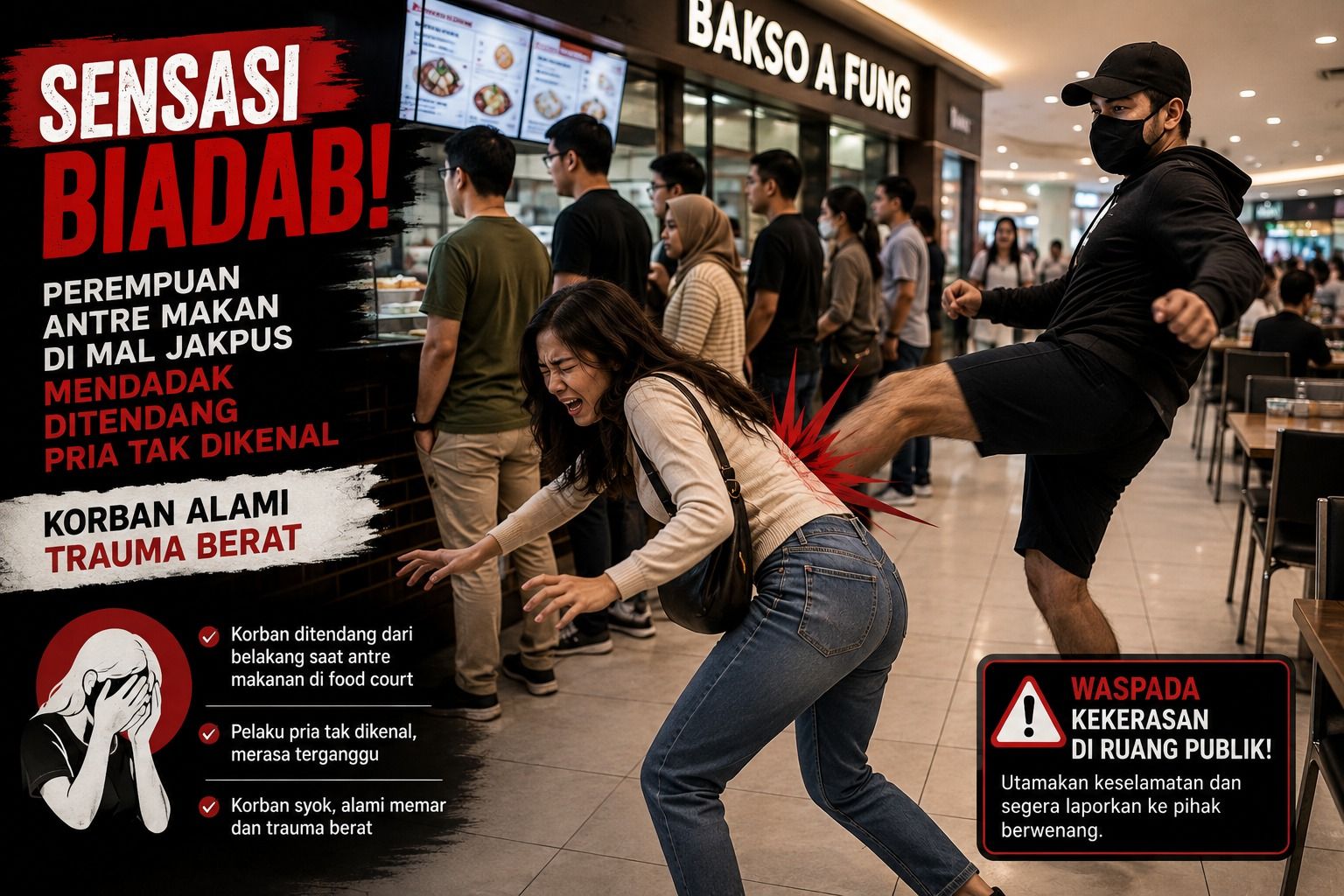 Wanita Dianiaya Pria Tak Dikenal Saat Antre di Mal Jakarta Pusat