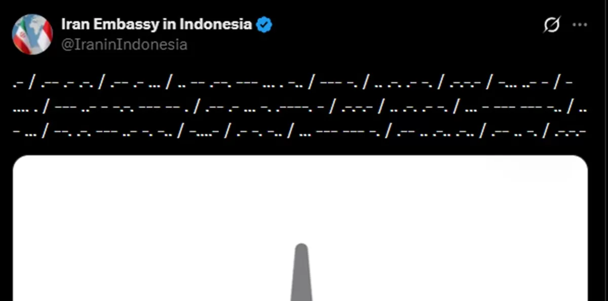 Tangkapan Layar unggahan akun X Kedubes Iran di Indonesia yang mencuri perhatian karena menggunakan 'kode rahasia' sandi morse (X @IraninIndonesia)