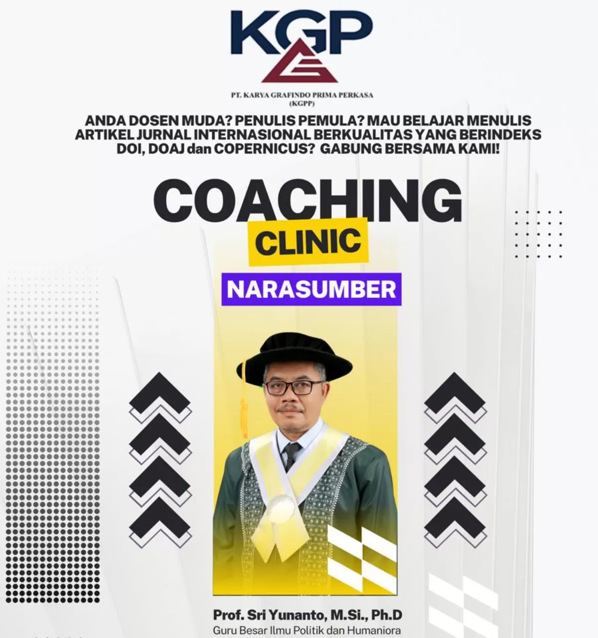 Kegiatan Coaching Clinic Penulisan Artikel Jurnal Bereputasi yang dilaksanakan secara daring melalui platform Zoom 