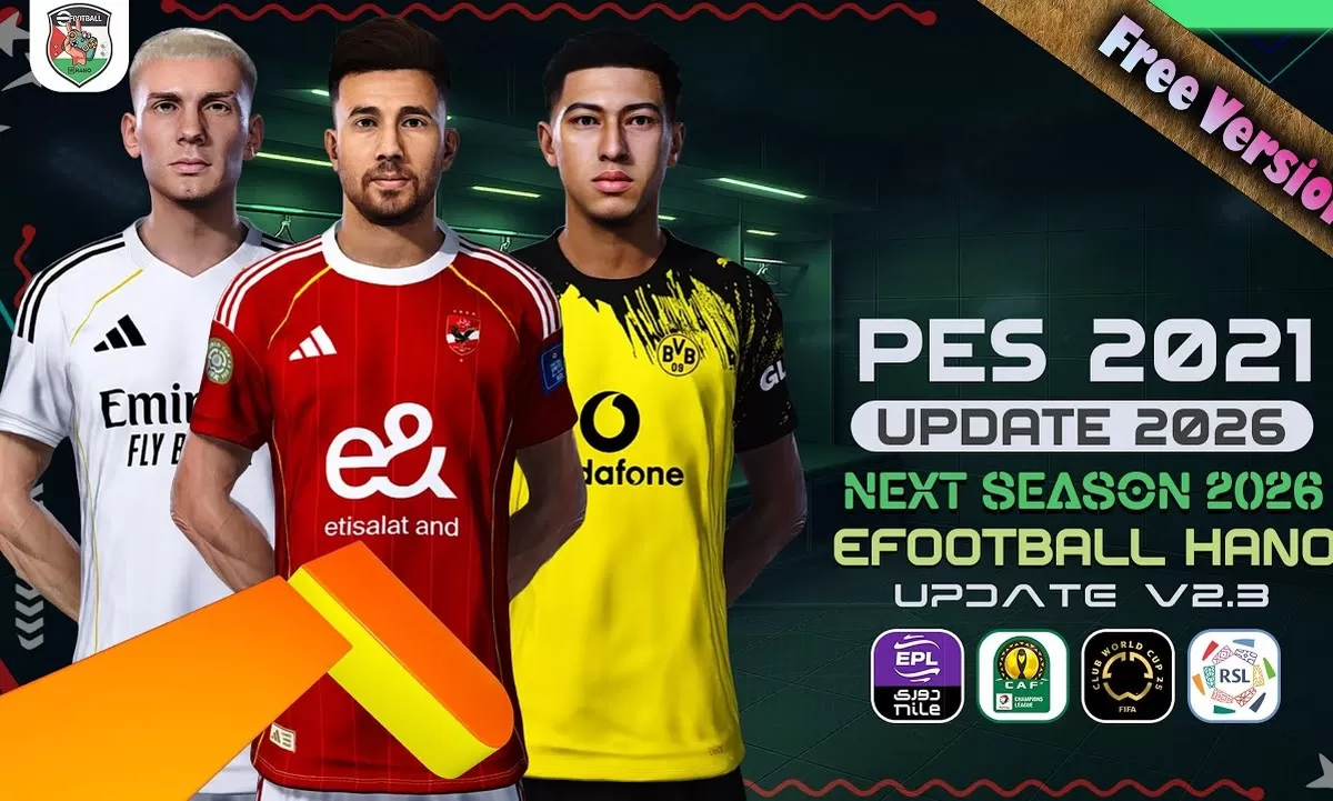 Download dan install PES 2021 update 2026 terbaru dengan mudah! Nikmati transfer pemain terbaru, jersey baru, dan gameplay seru!