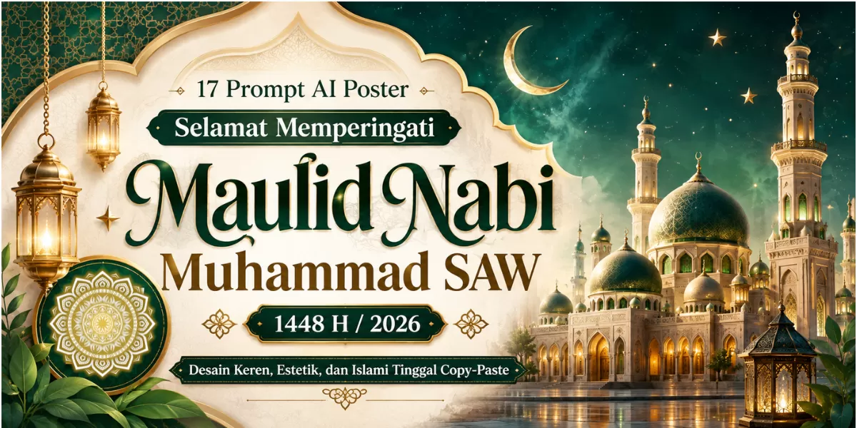 Ilustrasi 17 Prompt AI Poster Maulid Nabi 1448 H 2026 Desain Keren, Estetik, dan Islami Tinggal Copy-Paste. (ChatGPT)