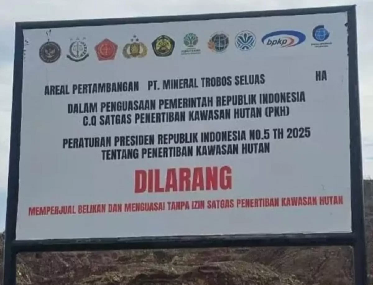 Areal tambang PT Mineral Trobos milik David Glen Oei, di Desa Ubulie Utara, Halmahera Tengah, Maluku Utara, disegel Satgas PKH. (f: istimewa)