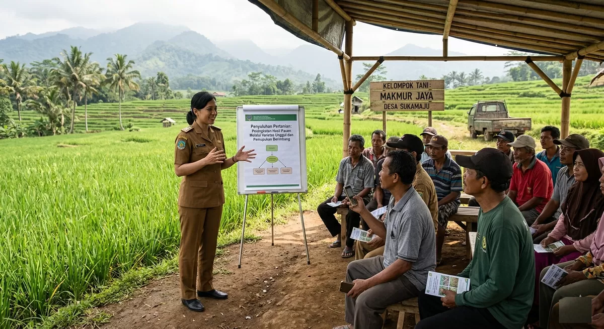Aktivitas penyuluh pertanian di lapangan menjadi kunci keberhasilan program swasembada pangan nasional Indonesia  (Ilustrasi AI/Indah Widyawati)