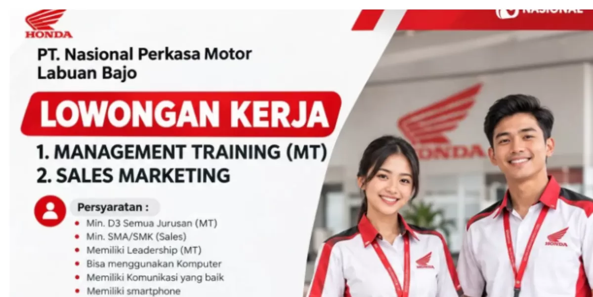 Lulusan SMA hingga D3 Bisa Daftar! PT Nasional Perkasa Motor Buka Loker di Labuan Bajo, Cek Syaratnya.