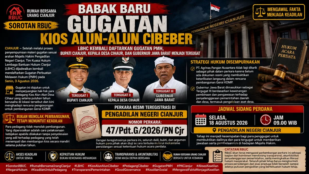 Foto: Sengketa pengosongan lahan pedagang Alun-Alun Desa Cihaur, Kecamatan Cibeber, Cianjur. (FOTO: Ist)