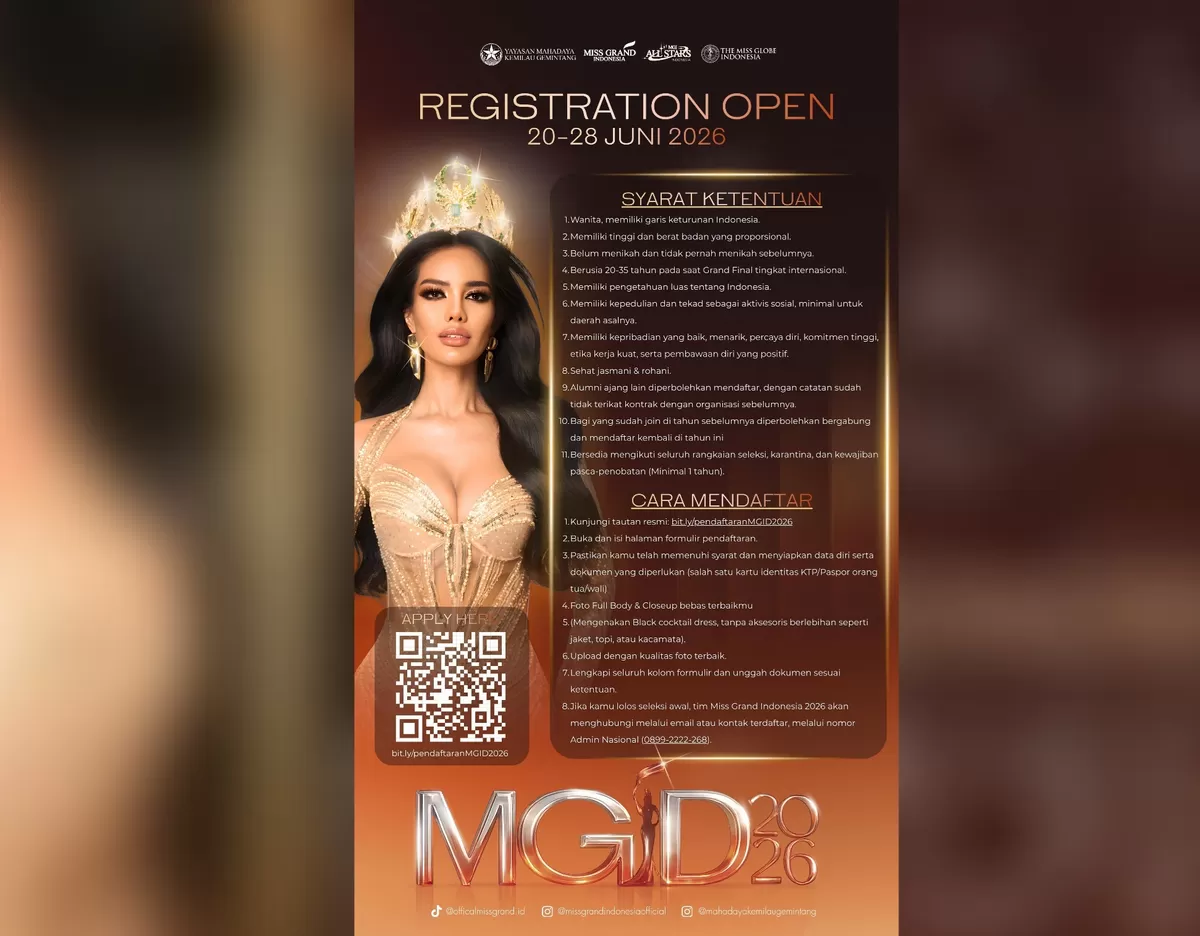 Pendaftaran Miss Grand Indonesia 2026 telah dibuka. (FOTO: Istimewa)
