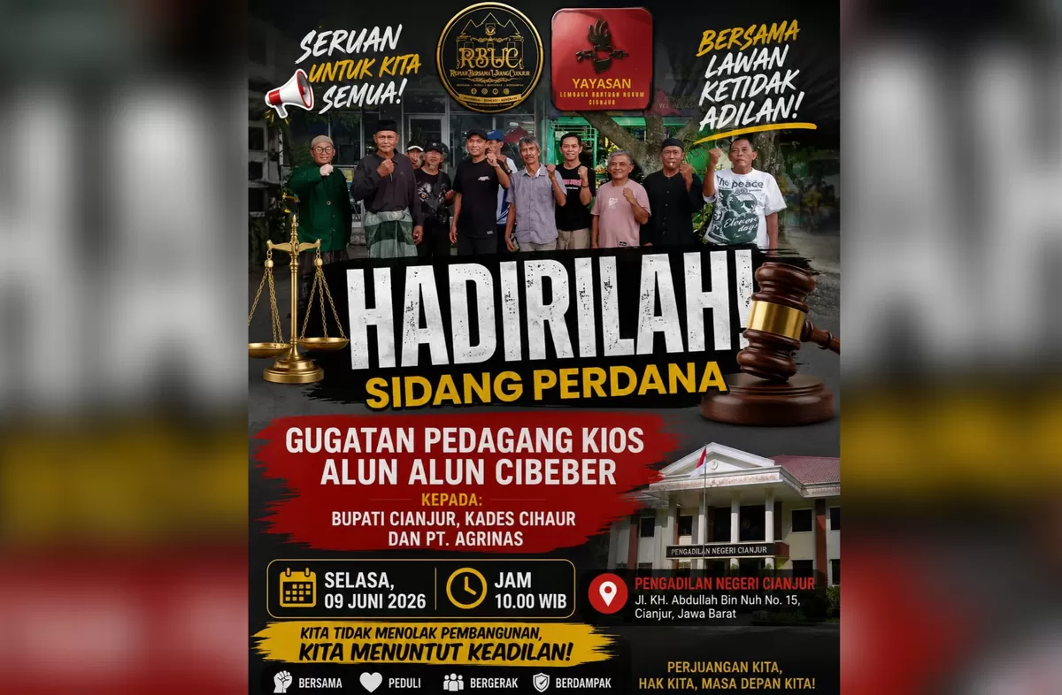 Sidang perdana gugatan pedagang kios Alun-Alun Cibeber Cianjur. (FOTO: Ist)