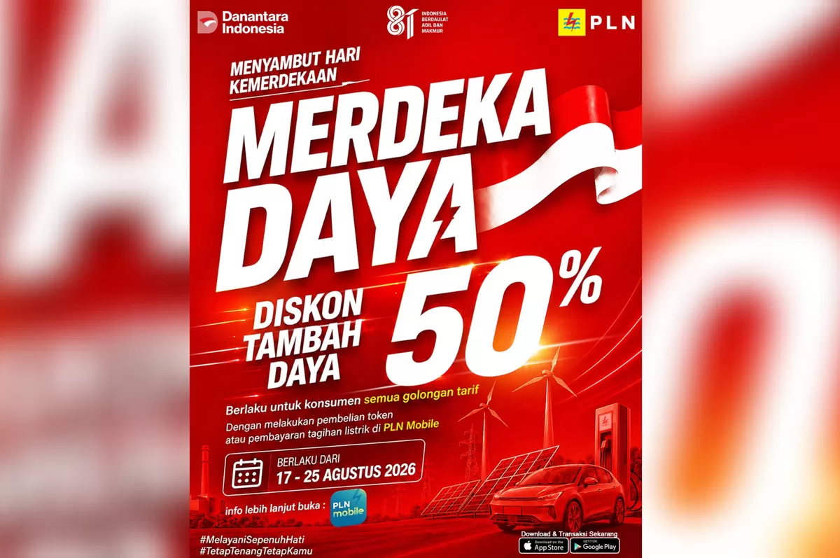 Promo Merdeka Daya PT PLN (Persero) yang memberikan diskon biaya penyambungan tambah daya sebesar 50 persen menyambut HUT ke-81 RI pada 17-25 Agustus 2026. (FOTO: Ist)