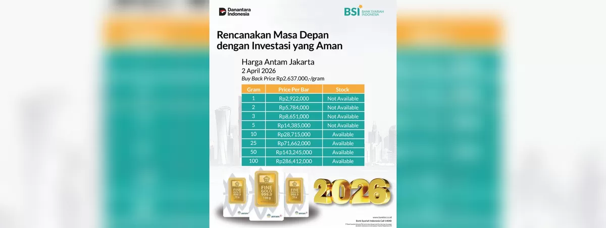 Harga emas antam di BSI pada awal April 2026. (FOTO: Ist)