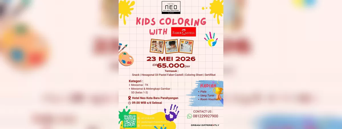 Hotel Neo Kota Baru Parahyangan menggelar kompetisi mewarnai. (FOTO: Instagram @neokotabaruparahyangan)