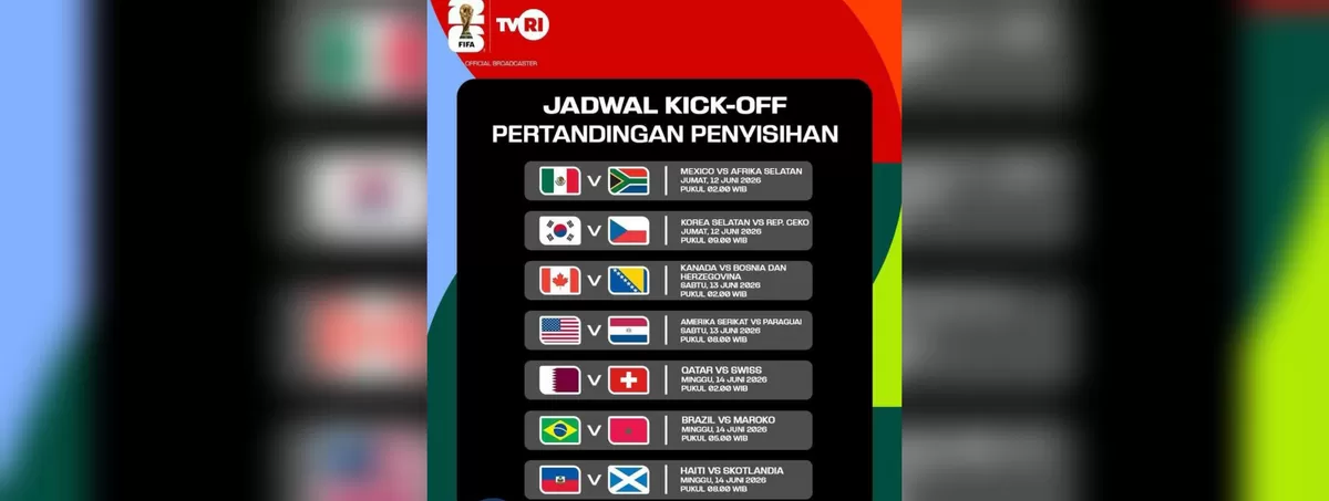 TVRI rilis jadwal Kick-Off pertandingan penyisihan Piala Dunia 2026 (Ist)
