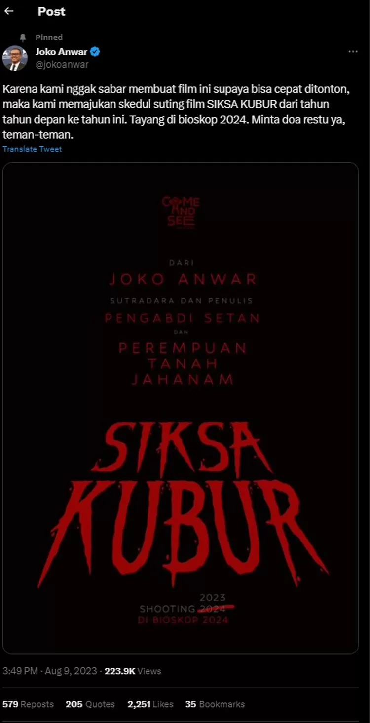 Joko Anwar Konfirmasi Film Siksa Kubur Siap Tayang Pada 2024! - Diorama