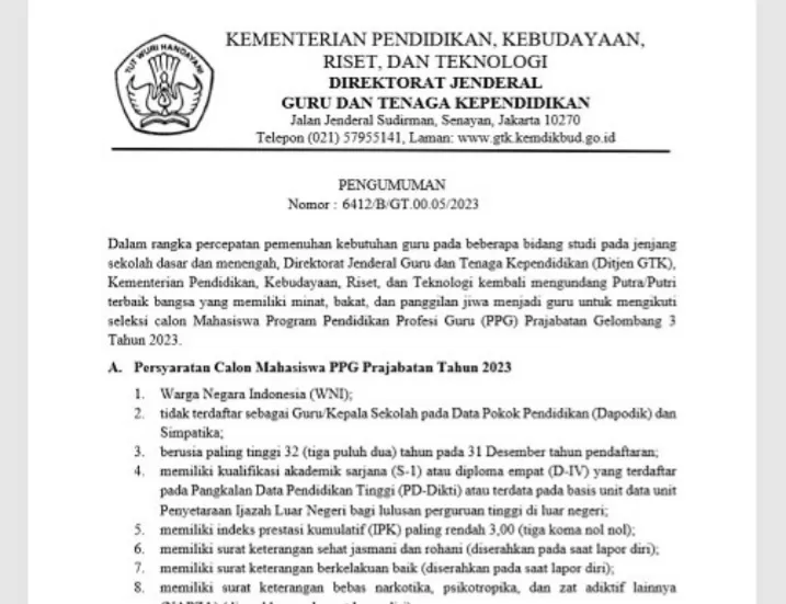 Dirjen GTK Kembali Membuka PPG Prajabatan Gelombang 3, Inilah Program ...