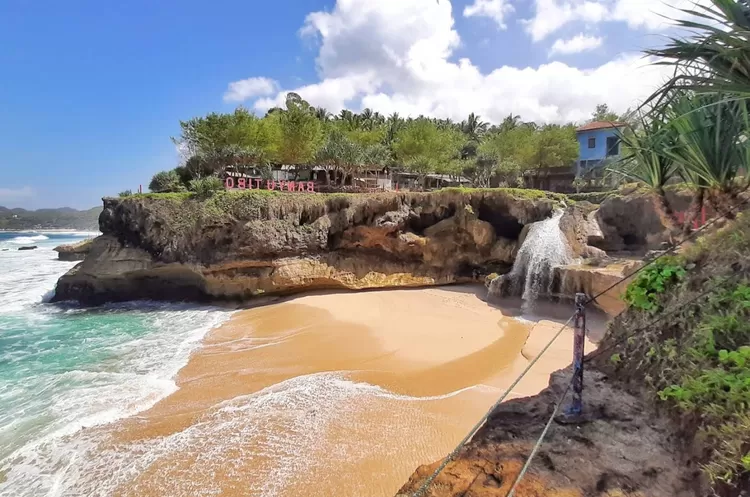 Wisata Pantai Banyu Tibo Pacitan, Keindahan Air Terjun Memukau Di ...