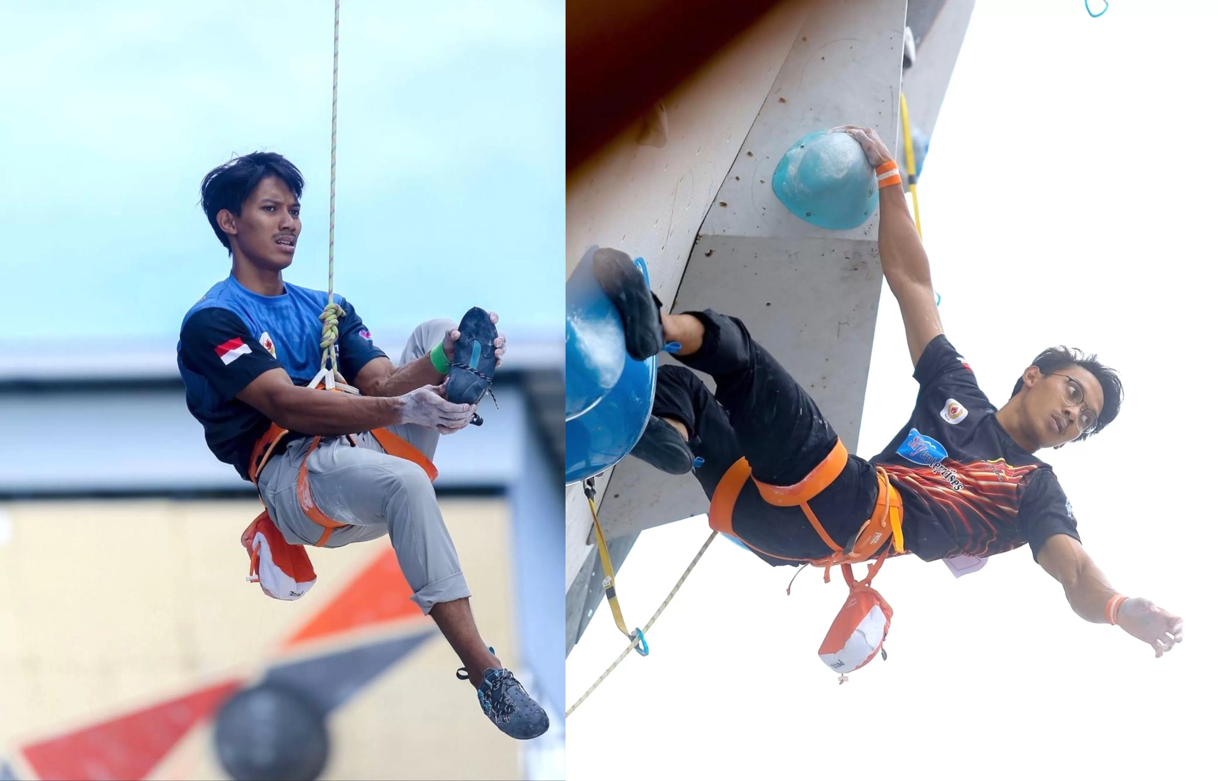 Si kembar Ravianto dan Raviandi Atlet Panjat Tebing Papua saat tampil pada Pekan Olahraga Nasional XXI Aceh - Sumatera Utara 2024.