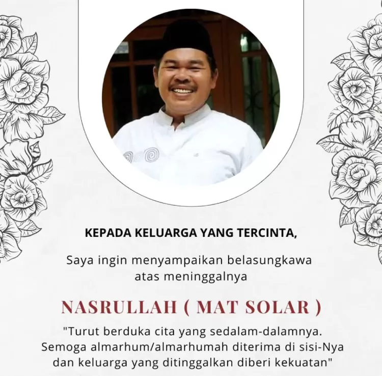 Kabar duka Mat Solar meninggal dunia dikonfirmasi Rieke Diah Pitaloka.