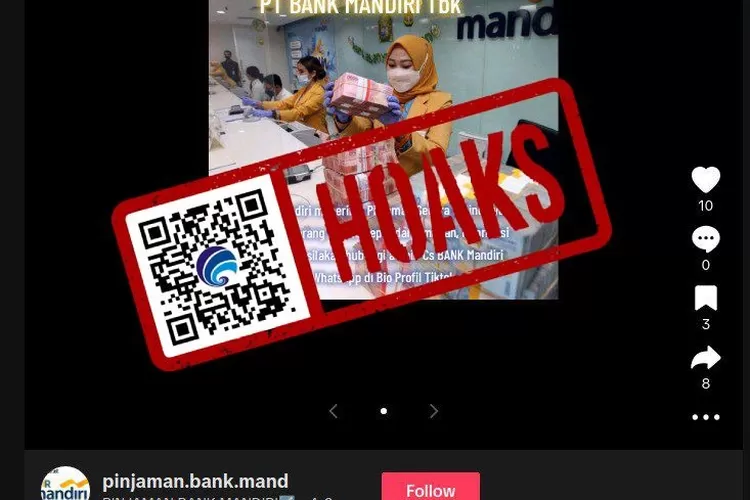 Waspadalah terhadap akun palsu Bank Mandiri di TikTok yang menyebar hoaks pinjaman online.  (Tribata News / HukamaNews.com)