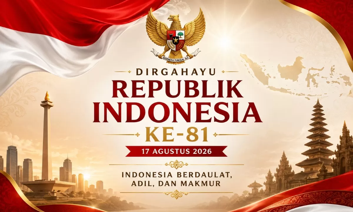Inspirasi kartu ucapan HUT RI ke-81 yang dibuat menggunakan prompt AI untuk memeriahkan 17 Agustus 2026. (Info Indonesia AI )