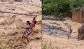 Viral Warga Tapanuli Selatan Terpaksa Menyeberang Sungai Berarus Deras dengan Kabel Listrik Setelah Jembatan Ambruk