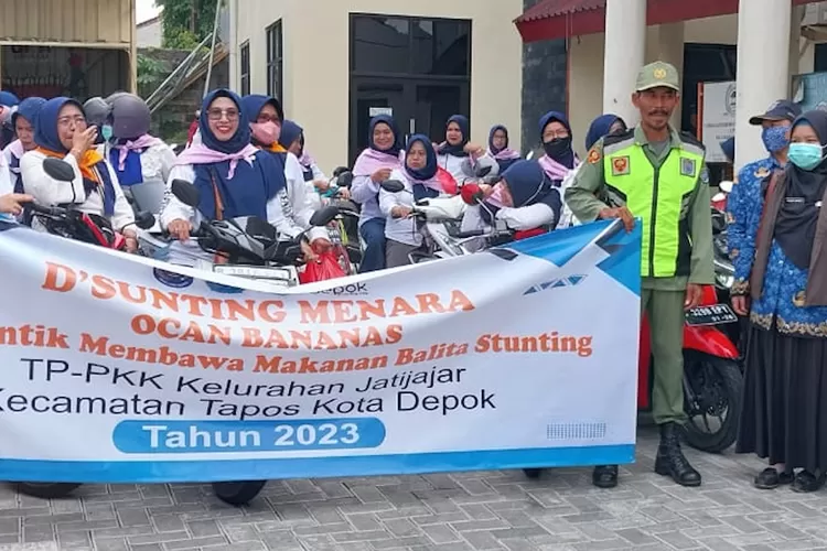 Pelepasan kader Ocan Bananas dan pemberian makan balita stunting di Kelurahan Jatijajar, Kecamatan Tapos, pada Jumat (10/11). (ANDIKA EKA/RADAR DEPOK)