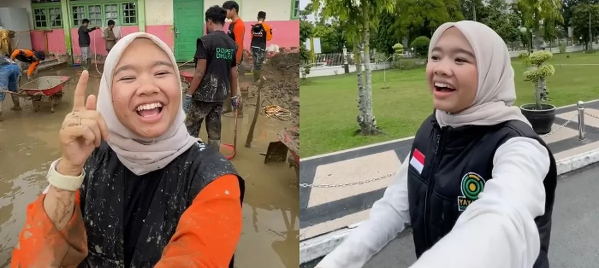 Menyoroti pernyataan influencer Azzahra Putri saat melakukan pembersihan sekolah yang rusak akibat banjir bandang di Aceh.  (Dok. Instagram.com/@azzahraputrisanti_)