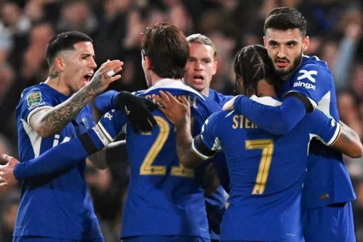 Pemain Chelsea Merayakan Kemenangan Ke Final Carabao Cup 2023-2024 (X @Janty)