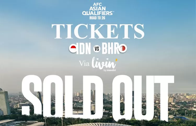 Tiket pertandingan Timnas Indonesia vs Bahrain di Kualifikasi Piala Dunia 2926 Asia, pada 25 Maret 2025 ludes terjual.