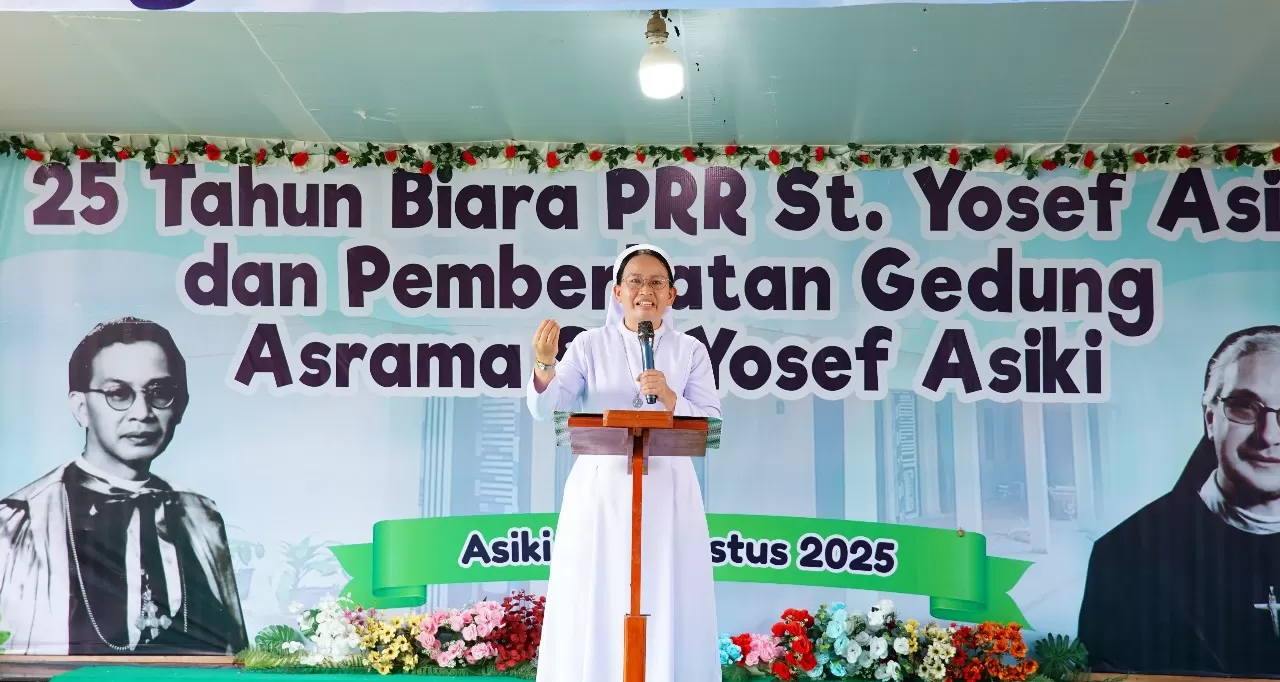 Perwakilan Dewan Regional PRR Papua, Sr. Maria Bertha, menyampaikan apresiasi kepada TSE Group yang beri bantuan pembangunan terhadap Asrama St Yosef Asiki (TSE GROUP)