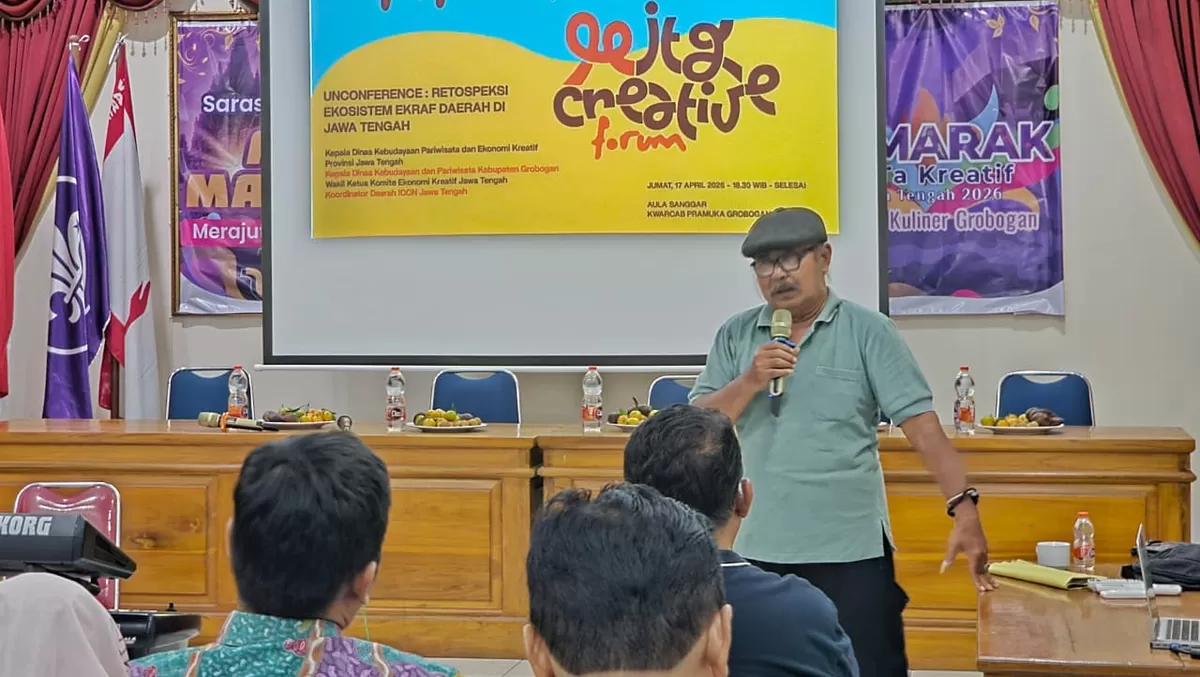 Diskusi penguatan ekosistem ekonomi kreatif dalam forum Unconference Jateng Creative Fest 2026 di Grobogan yang melibatkan pelaku kreatif, pemerintah, dan komunitas, Jumat 17 April 2026 (Dok. ICCN)