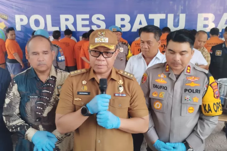Pj Bupati Batu Bara Nizhamul menyampaikan dukungannya kepada Kapolres Batu Bara dalam pemberantasan Narkoba di Kabupaten Batu Bara, Selasa (19/3/2024)