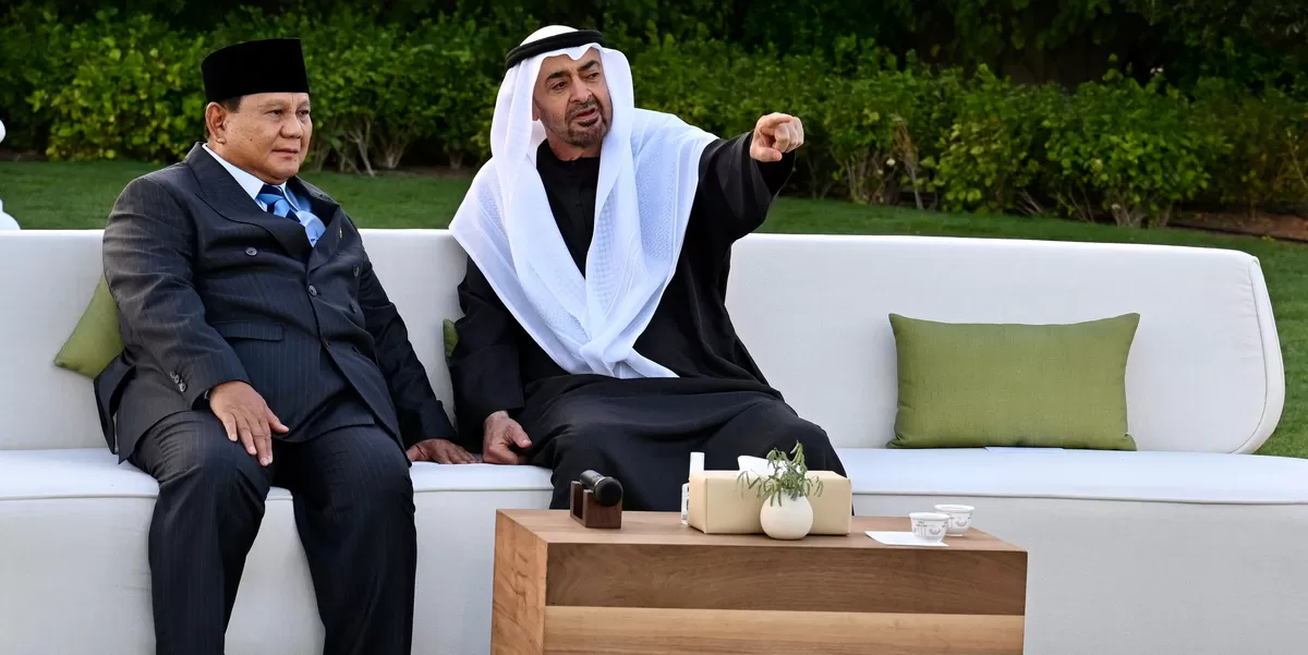 Presiden Prabowo Subianto bertemu dengan Presiden Uni Emirat Arab, Mohammed bin Zayed Al Nahyan di Qasr Al Bahr, Abu Dhabi. (Kalimantansatu.com/Dok. Bakom RI)