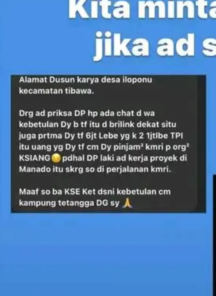 Percakapan menyangkut korban kena tipu.