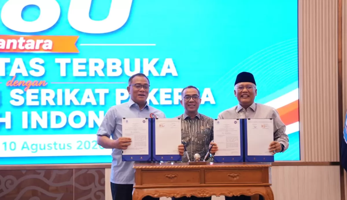 MoU KSPSI dan UT di Gedung Kementerian Pendidikan Tinggi, Sains dan Teknologi (Kemendikti Saintek), Senayan, Jakarta, Senin malam, 10 Agustus 2026. (KabarSatu.id/ foto: istimewa)