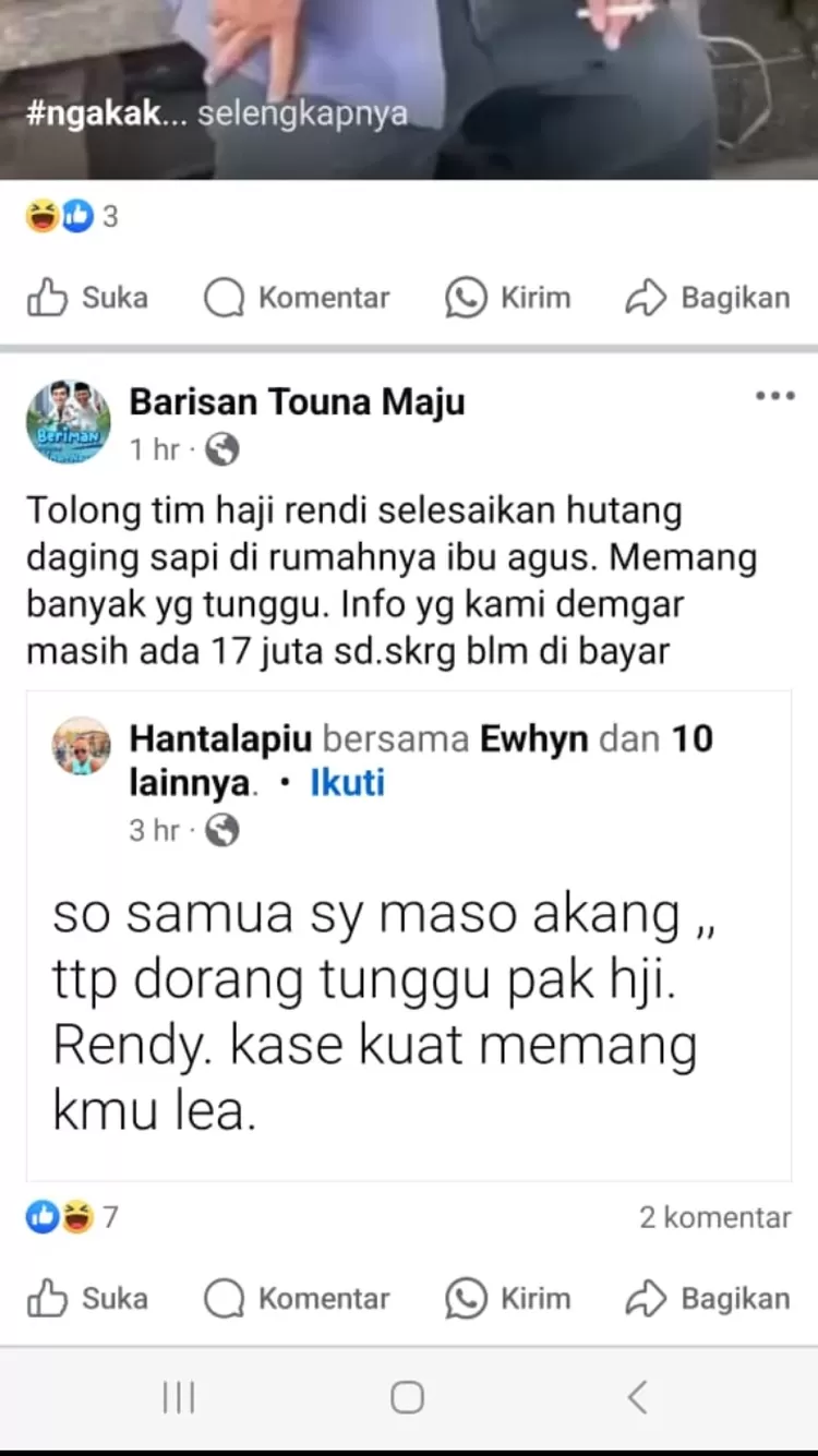 Tangkap Layar unggahan soal hutang daging sapi