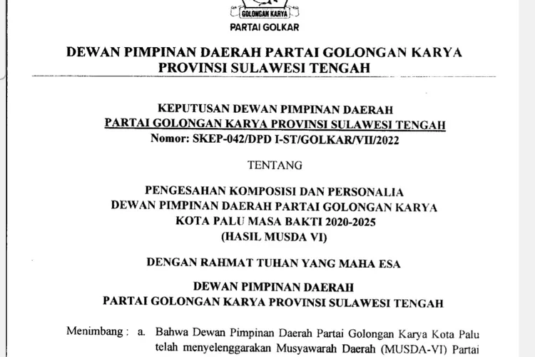 Peserta KI Sulteng, berinisial MRL tercatat pengurus golkar kota Palu (Foto: IstL