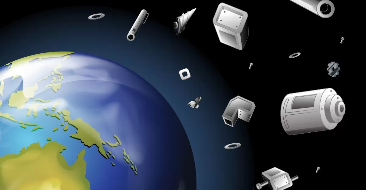 Ilustrasi space debris atau sampah antariksa yang terbentuk dari pecahan sisa roket atau satelit tak aktif yang bisa mengganggun orbit bumi dan berbahaya jika menghantam daratan (Freepik/brgfx)