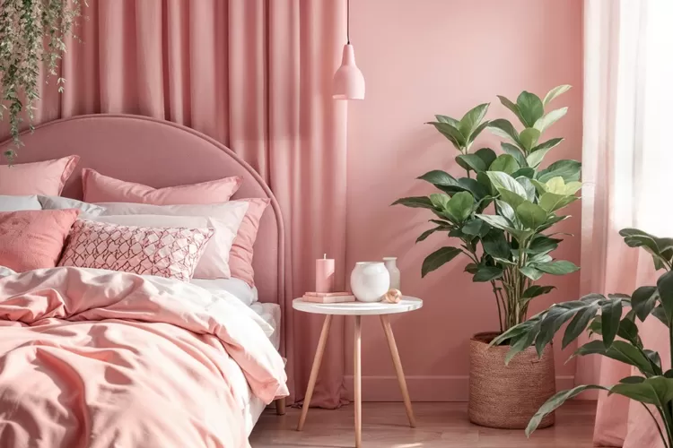 Ilustrasi warna cat dinding pink pada kamar tidur minimalis (freepik.com)