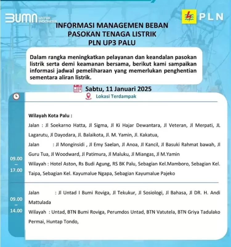 Pemadaman Listrik di Palu. 