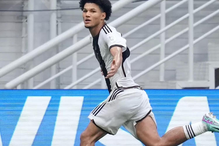 Winger Timnas Jerman U-17, Paris Brunner merayakan golnya ke gawang Spanyol di Perempat Final Piala Dunia U-17 2023, Jumat (24/11/2023)  (Instagram @fifaworldcup)