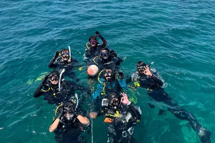 10 Tim mahasiswa Kwansei Gakuin University (KGU), Jepang, menyelam ke perairan Karimunjawa untuk melihat kondisi ekosistem terumbu karang, Selasa (2/9)  (Elizabeth Widowati )