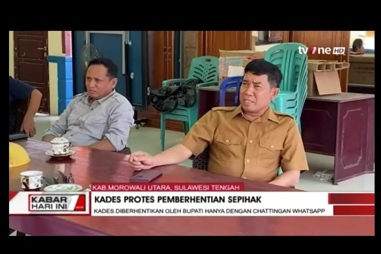 Tayangan berita Tv One soal pemberhentian Kepala Desa Tamainusi, Soyo Jaya, Kabupaten Morowali Utara. 