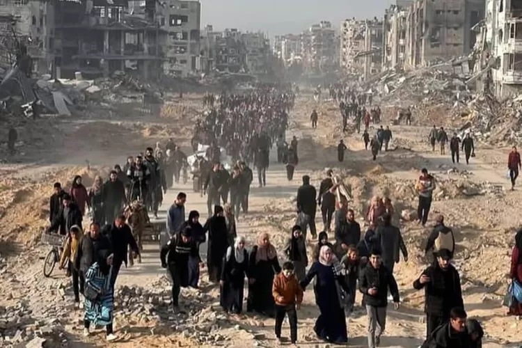 Gencatan senjata Gaza, ratusan ribu warga pulang ke utara. PBB soroti krisis pangan, air bersih, dan tempat tinggal. (Net / HukamaNews.com)