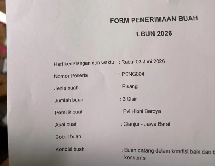 Format Penerimaan Buah dalam Lomba Pisang nasional