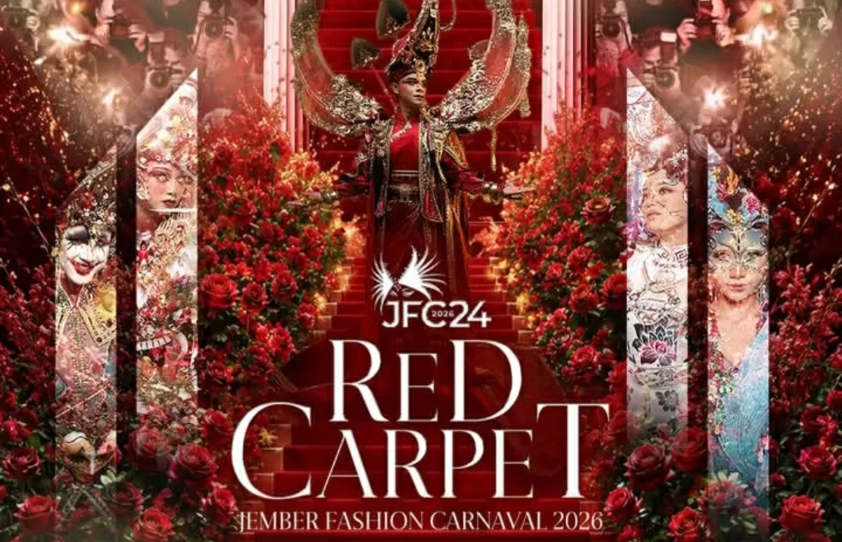 Potret Red Carpet Jember Fashion Carnaval 2026 sebagai penyambutan tamu dalam opening JFC yang digelar di Pendopo Wahyawibawagraha Jember (Instagram/jemberfashioncarnaval )