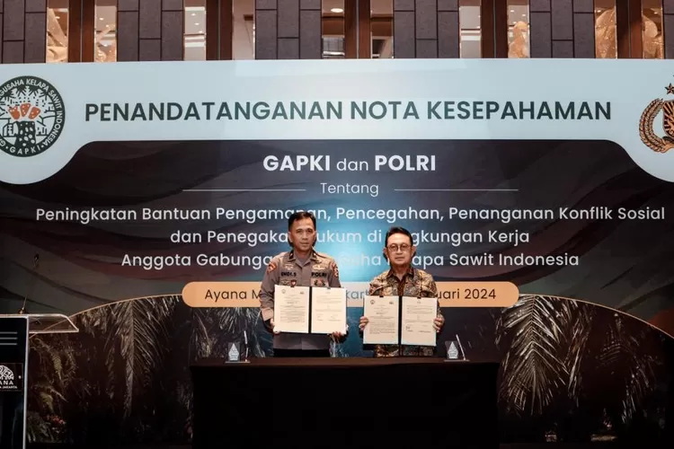 Penandatanganan nota kesepahaman (MoU) antara GAPKI dan Polri. (Foto: Ist). 