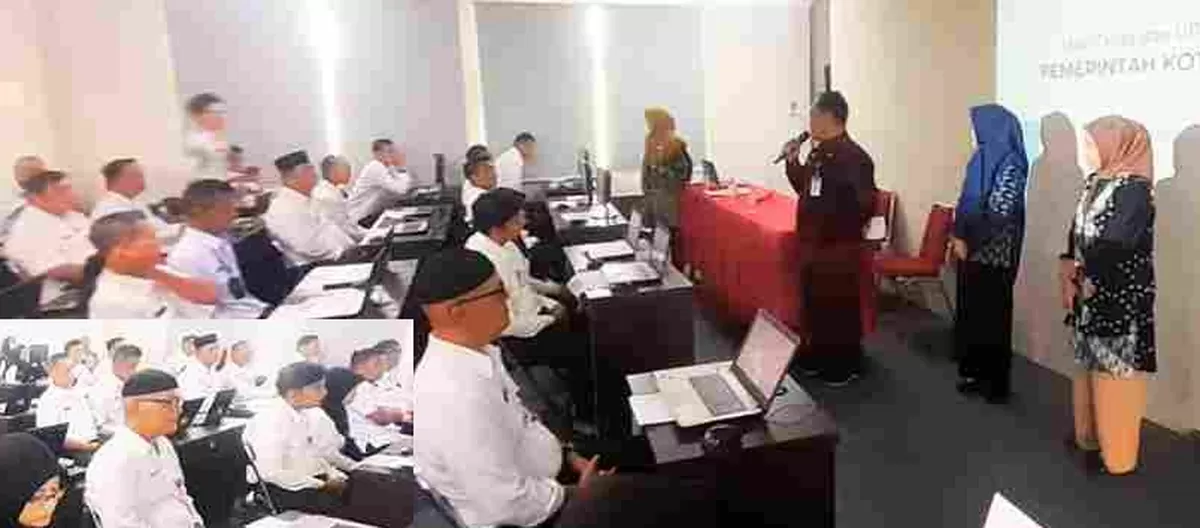 Kepala BKPSDM Kota Tanjungpinang, Achmad Nur Fatah saat membuka Ujian Dinas Tingkat I, II, dan  Ujian Penyesuaian Kenaikan Pangkat di lingkungan Pemko Tanjungpinang.(Foto:Diskominfo Tanjungpinang) 