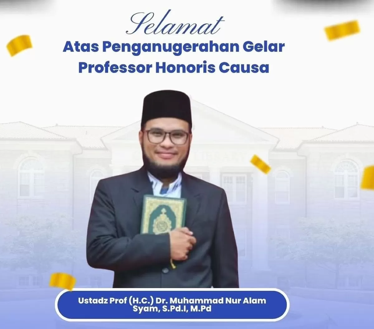flayer ucapan dari Kemenag Jatim atas penganugerahan profesor HC yang diraih Dr Muhammad Nur Alam.   (SketsaNusantara.id)