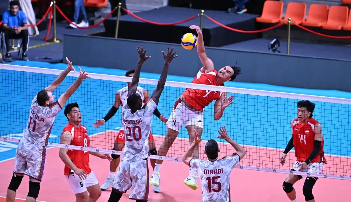 Timnas Indonesia saat menghadapi Qatar di pertandingan kedua Grup B di AVC Cup Men 2026, di Veer Savarkar Sports Complex, Naranpura, Senin, 22 Juni 2026. Indonesia menang 3-2.